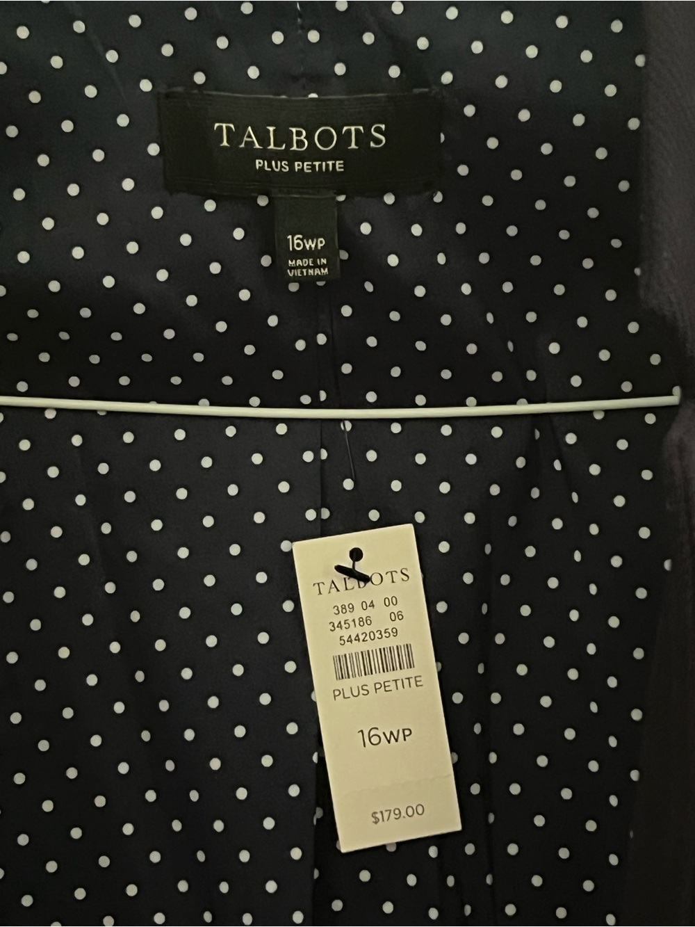Talbots Deep Navy Blazer with Polka Dot Lining